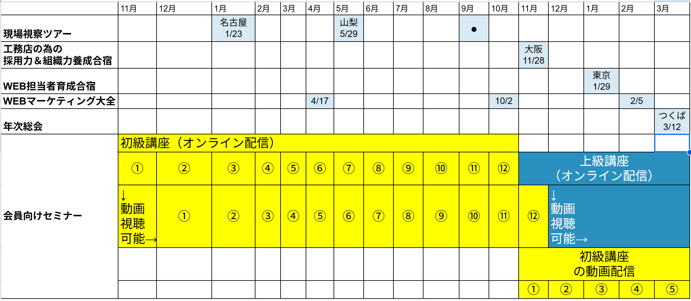 年間スケジュール表(講座・セミナー予定)